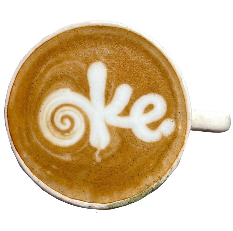 Oke latte with logo foam art